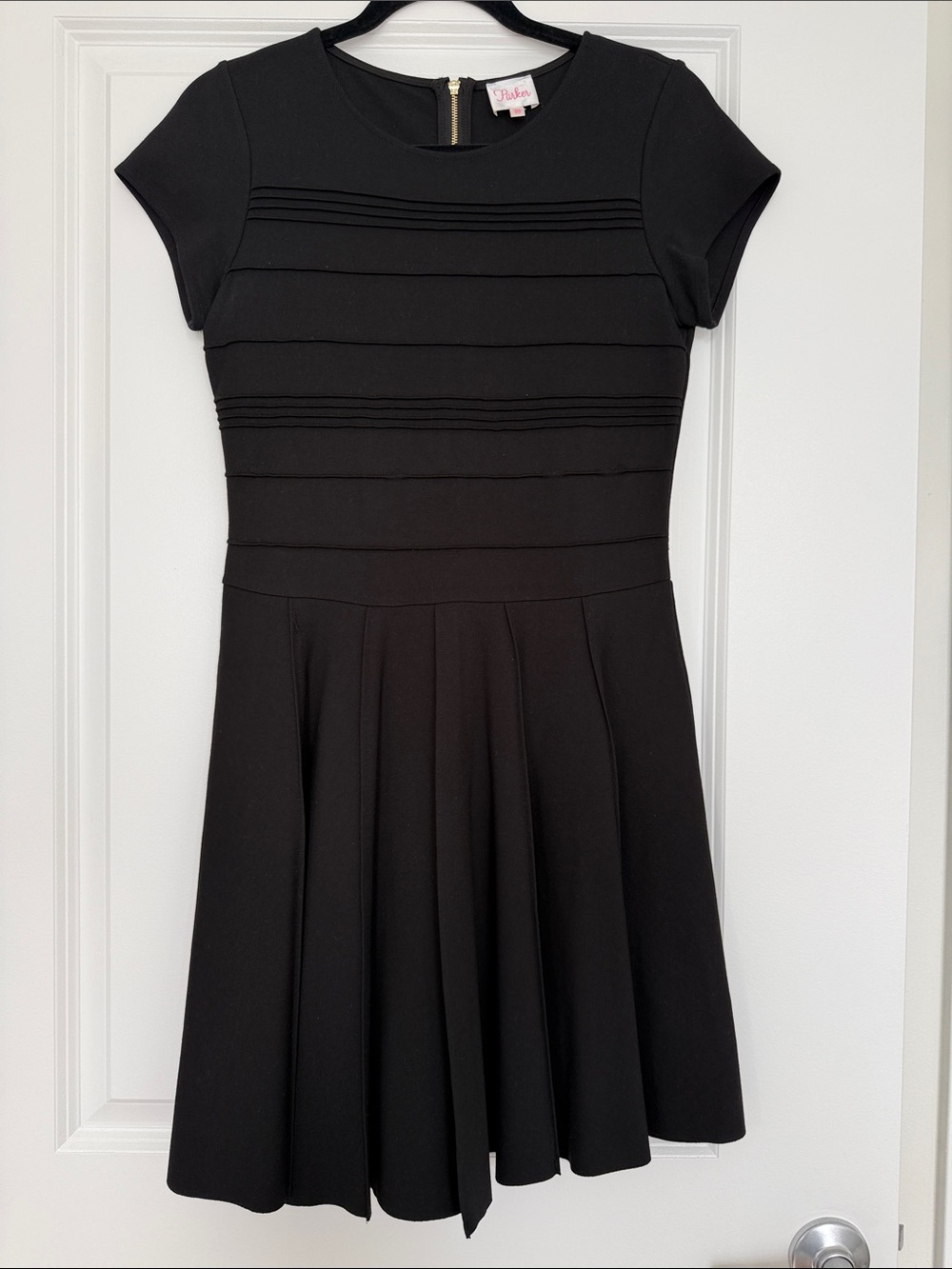 Parker Black Short-Sleeve Fit & Flare Mini Dress